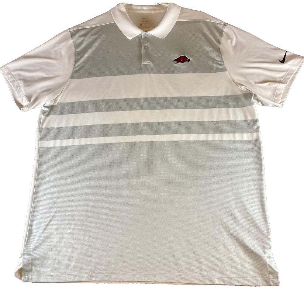 Nike Dri Fit Arkansas Razorbacks Polo Shirt Mens XL Gray White Golf